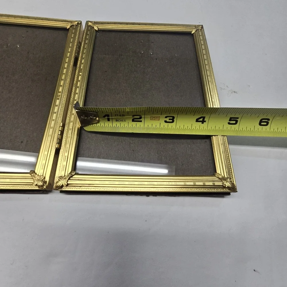 Vintage Gold Metal Brass Bifold Photo Picture Frame Glass Front Classic Velvet